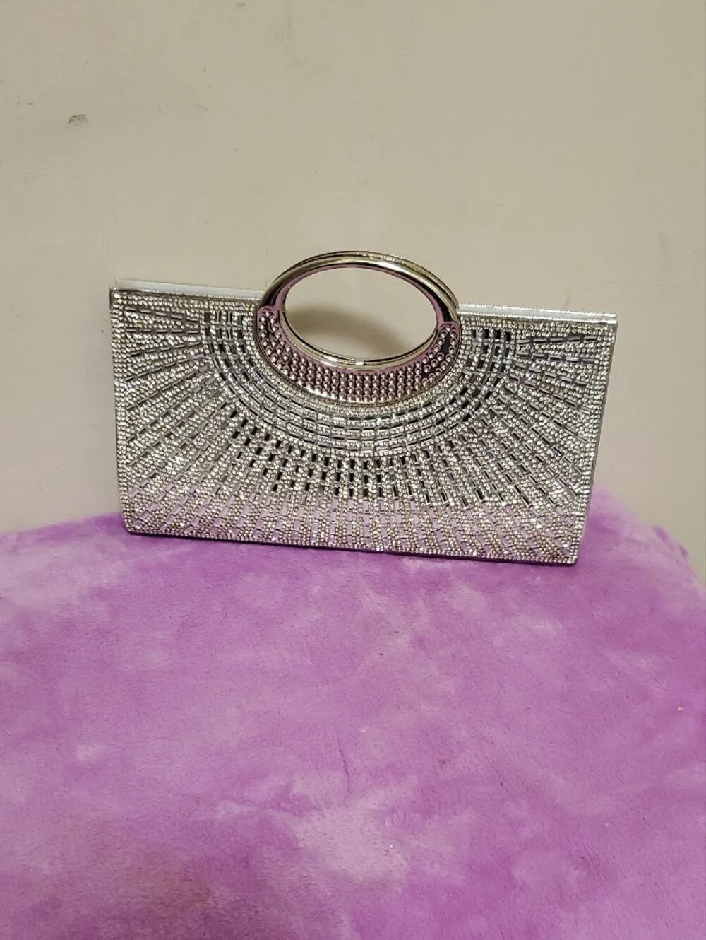 PrettyLittleThing Silver Crystal Embellished Clutch